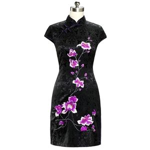 <Orchid Embroidery Fancy Cotton Retro Cheongsam Chinese Dress